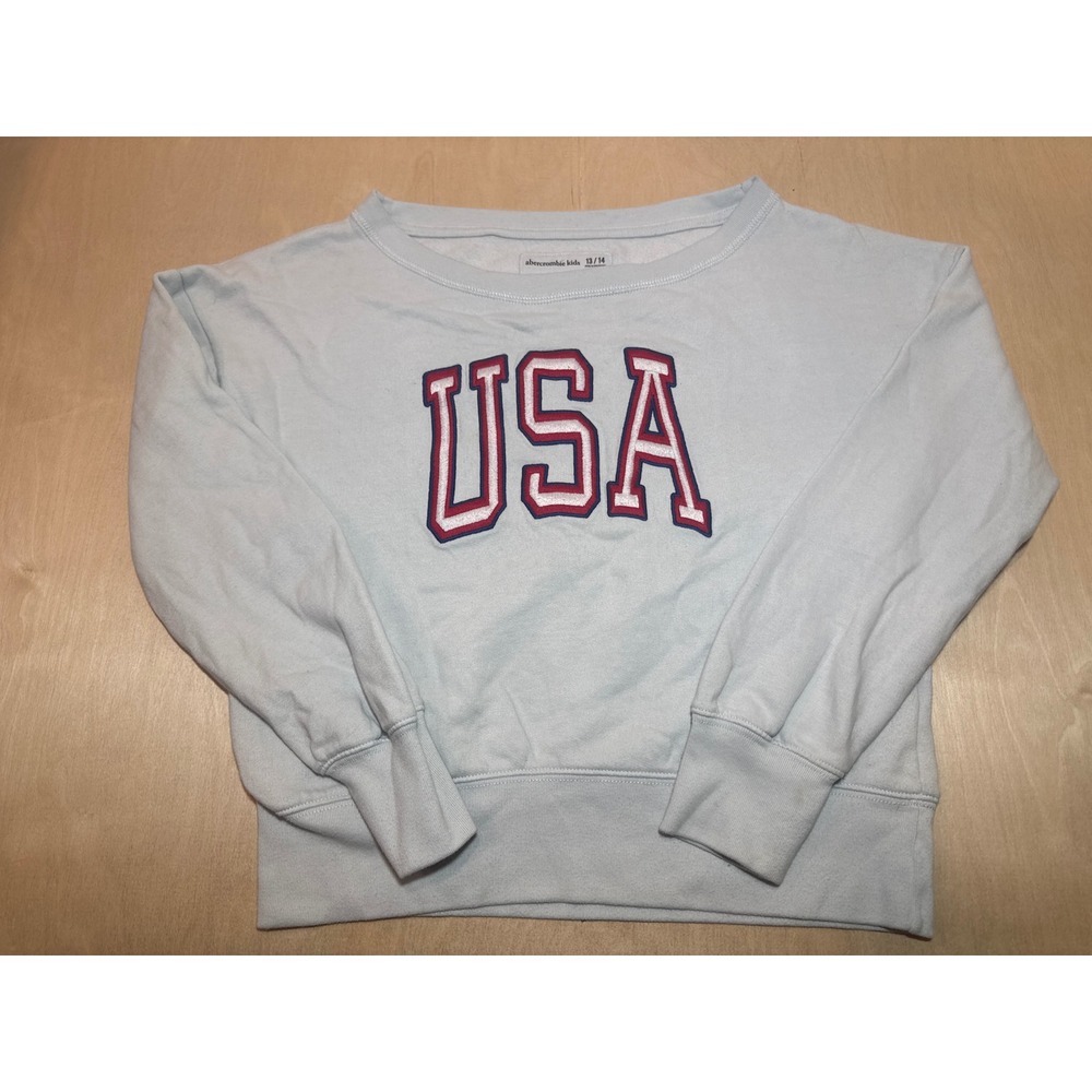 Abercrombie Kids USA Graphic Sweatshirt Light Blue Girls Size 13/14 Pullover